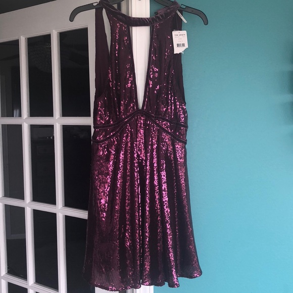 Free People Plum Film Noir Sequin Mini Dress - Picture 6 of 8